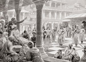 Akbar playing pachisi or chaupur with live pieces at Fatehpur Sikri in 1575, from Hutchinson