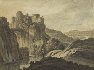A River Landscape with a Castle on an Escarpment (1780) by Robert Adam