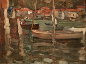 Rowing Boats by a Harbour Quay, Concarneau by Robert Brough