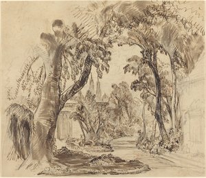 A Tree-lined Garden Path (Preliminary Sketch for "Sleeping Beauty and the Beast"?) by Robert Caney