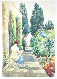 Cicely Nops Painting in a Garden by Robert Caruana Dingli
