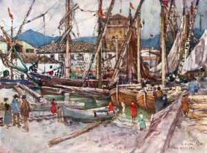 Crowded Shipping in the Basin at Viareggio by Robert Charles Goff