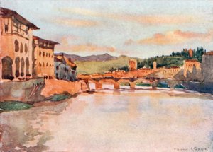 View Looking East from the Ponte Vecchio at Sunset, with the Hill of S Miniato, and the Ponte Alle Grazie by Robert Charles Goff