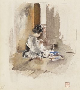 Japanese Girl Sewing, 1890 by Robert Frederick Blum