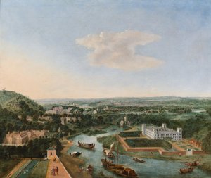 A Prospect of Syon with Barges on the River Thames by Robert Griffier