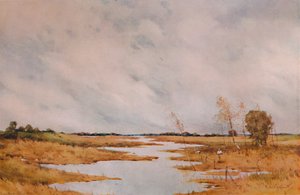 Repairing the Fence, Suffolk Marshes by Robert J Hewitt