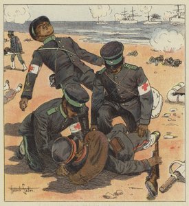 Japanese Stretcher Bearers Picking Up the Wounded