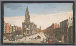 View of Somerset House and St. Mary-le-Strand Church in London by Robert Sayer