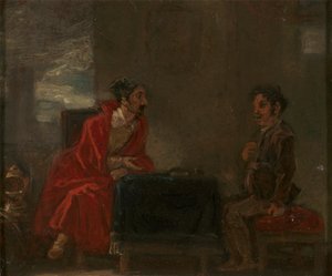 Illustration for Don Quixote, Two Figures at a Table