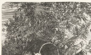 Men and Dog with Boy by a Barrel by Rodolphe Bresdin