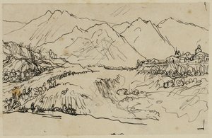 Village in Mountains by Rodolphe Bresdin