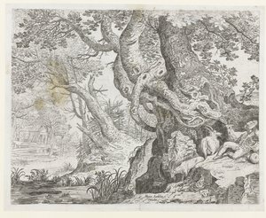 Sleeping Shepherd by a Large Tree