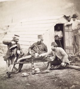 Hardships in the Camp (Colonel Lowe and Captains Brown and George) by Roger Fenton