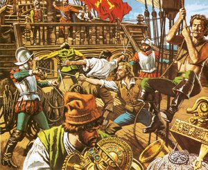 Sir Francis Drake Attacking the Spanish