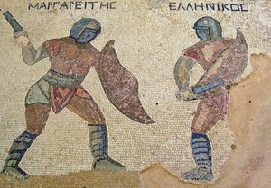 A Fight between Two Gladiators, House of the Gladiators, Kourion, Cyprus by Roman