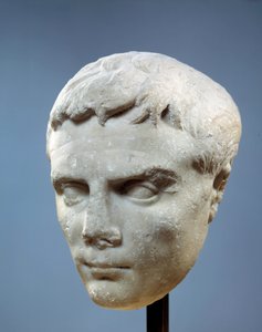 Face of Augustus (Octavian, 63 BC-14 AD). The first Roman emperor. Sculpture found in Cos, between 27 and 20 BC. Paris, Musee Du Louvre by Roman