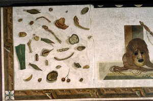 “Asarotos” (Floor unswept) Fragments of mosaic signed by Harakliton from Rome, 2nd century AD