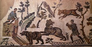 Bear Hunting (mosaic, 4th century BC) by Roman