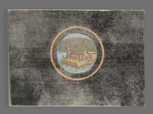 Black-Ground Fresco Fragment with Landscape in Tondo by Roman
