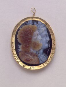 Cameo, Bearing Images of Serapis and Isis, in 16th Century Gold Frame Bearing the Names of Marcus Antoninius and His Wife Faustina
