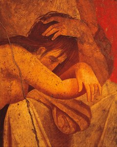 Detail of fresco depicting Flagellate, Second Pompeian Style, from Villa of Mysteries, Pompeii, Campania, Roman Civilization by Roman