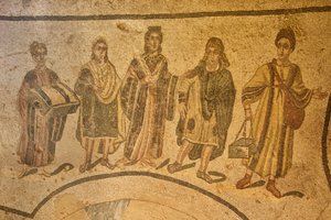 Entrance to the therma, floor mosaic, Villa Romana del Casale, Piazza Armerina, Sicily, Italy by Roman