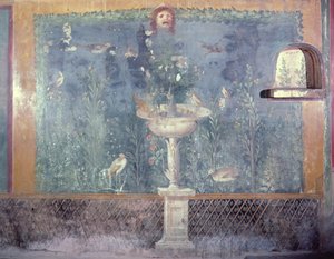Fountain, Mask and Birds, House of Venus in Shell, Pompei, Italy (fresco)