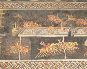 Mosaic Work depicting the Games of the Circus, Quadriga Race, Lyon, France by Roman