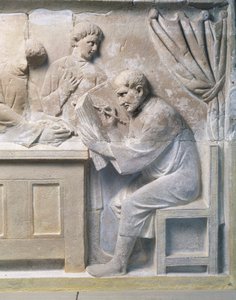 Relief from mausoleum depicting tax collector by Roman