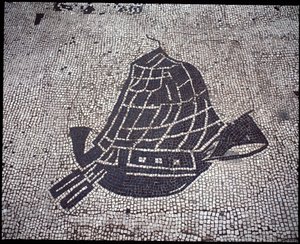 Roman Art: Ship Mosaic of the Corporation des gens de la mer, Place des Corporations by Roman