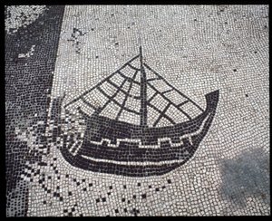 Roman Art: Ship Mosaic of the Corporation des gens de la mer, Place des Corporations by Roman