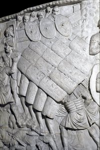 Roman Art: assault of the Romans during the First War. Mould of 1862 reproducing the bas-reliefs of the column of Trajan (Colonna Traiana) in Rome built during the reign of Emperor Trajan (53-117) by Roman