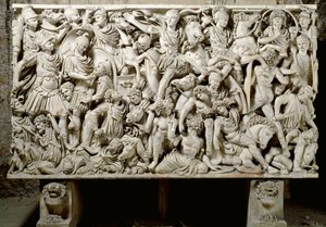 Roman Art: Sarcophagus Ludovisi with Battle Scene Opposing the Romans to the Barbarians