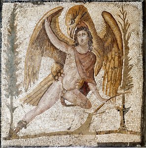Ganymede is taken away by an eagle. Mosaic from a villa of the family of Emperor Septius Severe. End of 2nd century AD by Roman