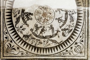 Roman art: hunting and fishing pygmies. Mosaic of the 3rd century