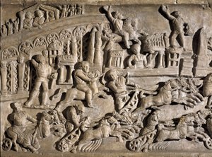 Low relief representing chariot races at the Circus Maximus in Rome by Roman