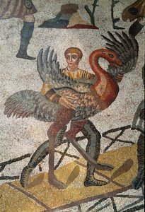 Roman art: the transport of ostriches on ships is sent to Rome (detail) by Roman