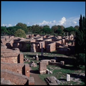 Roman art: view of the ruins of the archeological site of Ostia by Roman