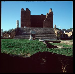 Roman art: view of the ruins of the capitol, archeological site of Ostia by Roman