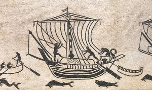 Ship approaching a port (detail) by Roman
