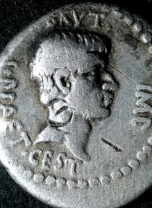 Silver coin with the effigy of Marcus Junius Brutus (83-42 BC) Roman Senator by Roman