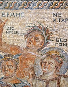 The Presentation of Baby Dionysus by Hermes, Detail of Hermes, Nectar and Theogen, House of Aion, Paphos, Cyprus