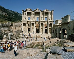 View of the Celsus library, built in 117 (detail) by Roman
