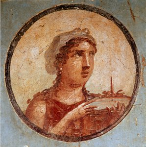Young girl with a dish of food (fresco) by Roman
