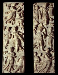 Ancient Rome: Carved Ivory Diptych Representing Six Muses and Six Poets (or Philosophers) by Roman Roman