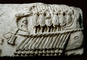 Cast of a Roman Bireme Warship Carrying Armed Soldiers by Roman Roman