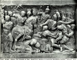 Detail of the large Trajan frieze located in the Arch of Constantine, Roman Forum by Roman Roman