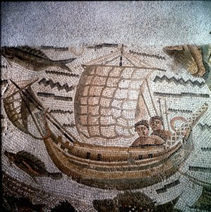 Fishing scene in Mosaic in Hippo, Algeria