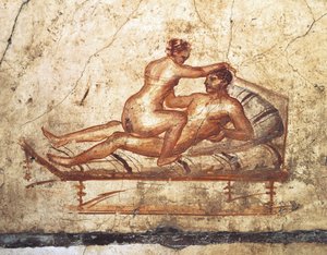 Italy, Campania Region, Naples Province, Pompei, House of Vettii, Erotic fresco by Roman Roman