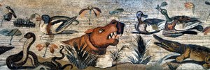 Mosaic Frieze from Pompei (fauna house, casa del Fauno - nilotic scene - animal life on the Nile: hippo, crocodile, snake, ducks - Roman art - Archeological Museum of Naples, Italy) by Roman Roman